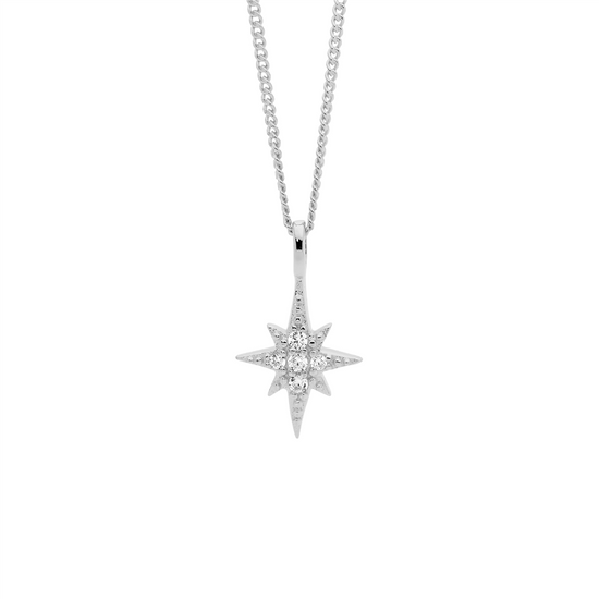 Ellani Sterling Silver Cz Star Pendant
