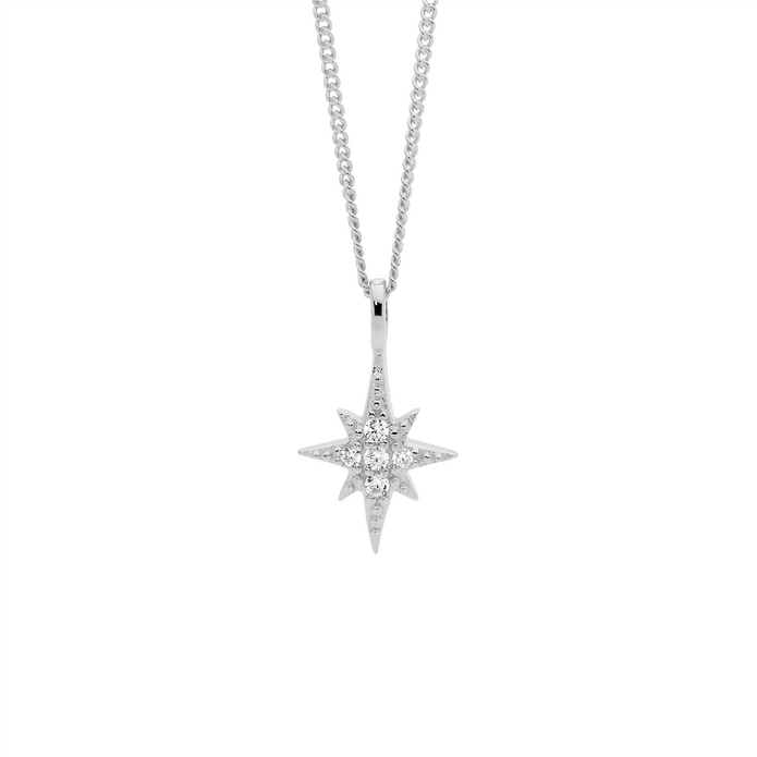 Ellani Sterling Silver Cz Star Pendant
