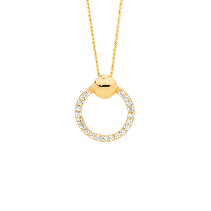 Ellani Sterling Silver Gp Cz 13mm Open Circle Pendant