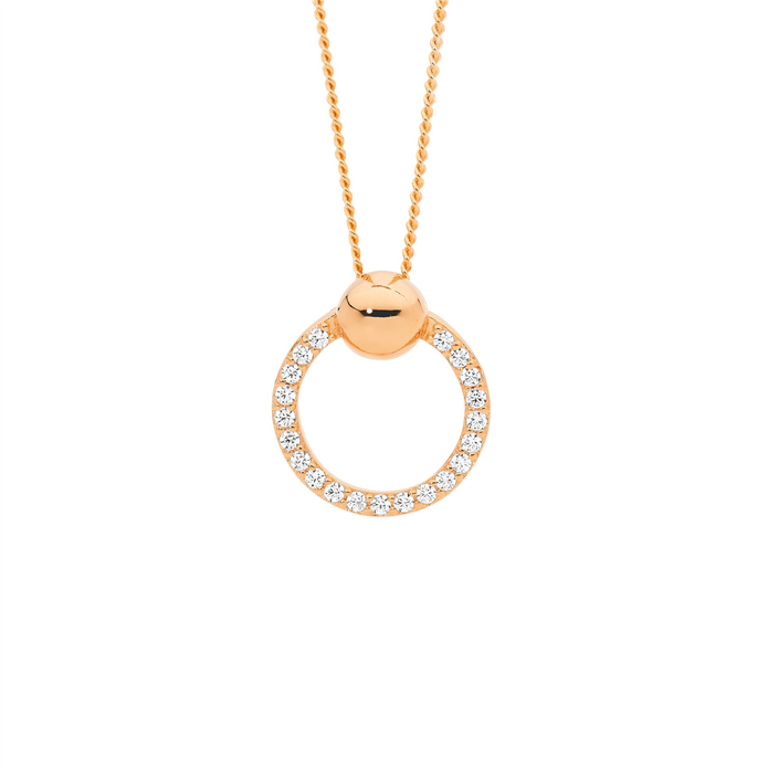 Ellani Sterling Silver Rgp Cz 13mm Open Circle Pendant