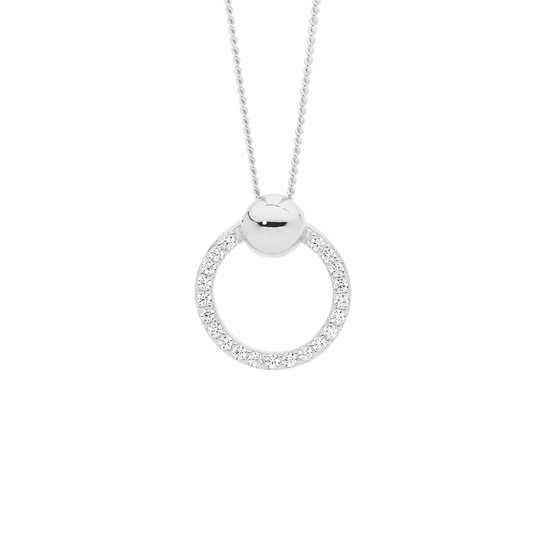 Ellani Sterling Silver Cz 13mm Open Circle Pendant