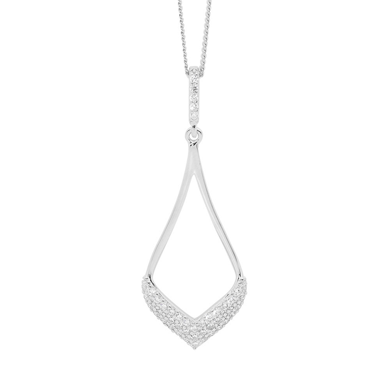 Ellani Sterling Silver 40mm Cz Open Tear Drop Pendant
