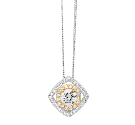 Ellani Sterling Silver Cz Gp Halo Pendant