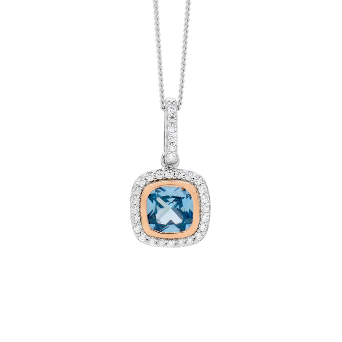 Ellani Sterling Silver Cz Halo Rgp Drop Pendant