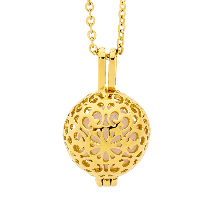 Ellani Stainless Steel Gp Rose Quartz Filigree Ball Locket