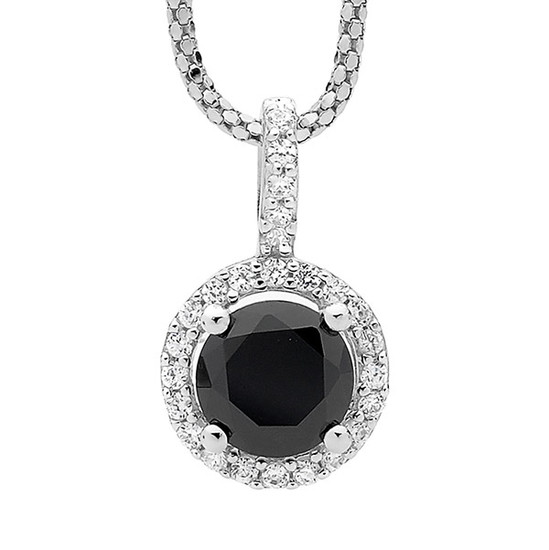 Ellani Ss Bk Cz Solitaire W/ Wh Cz Surround Pendant - Rrp $99