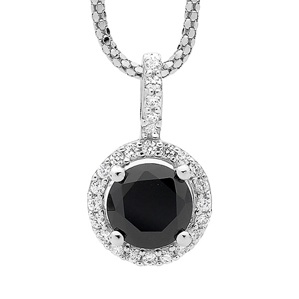 Ellani Ss Bk Cz Solitaire W/ Wh Cz Surround Pendant - Rrp $99
