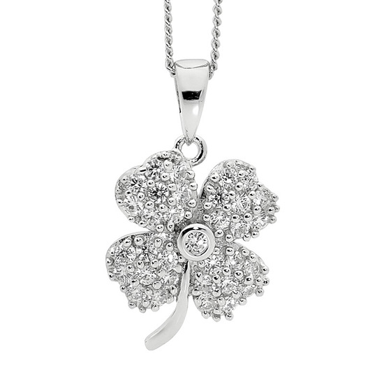 Ellani Ss Wh Cz Four Leaf Clover Pendant - Rrp $89