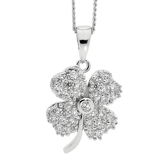 Ellani Ss Wh Cz Four Leaf Clover Pendant - Rrp $89