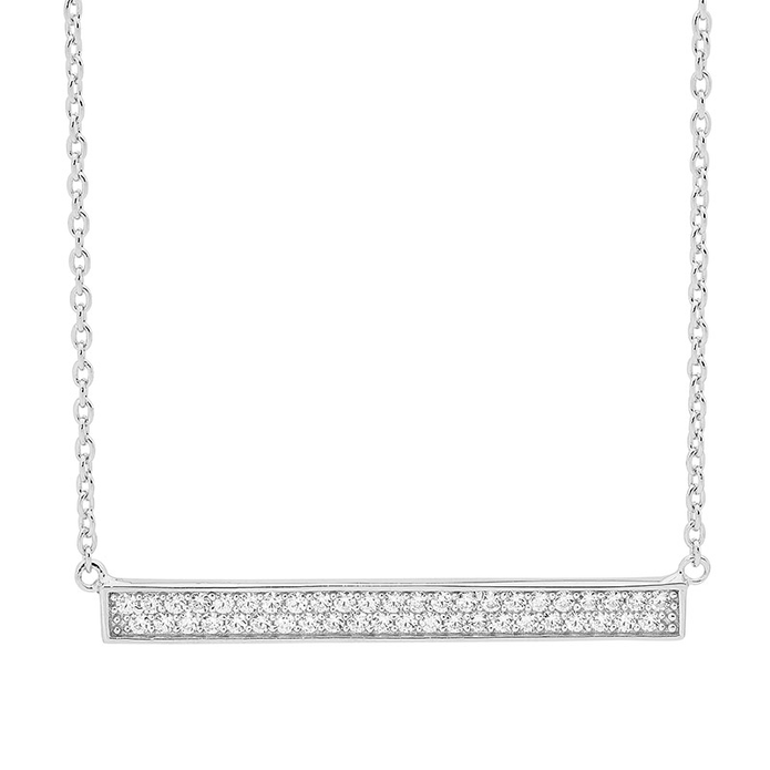 Ellani Ss 2 Row Wh Cz Bar Necklace W/ Dble Chain & Ext Chain - Rrp $149
