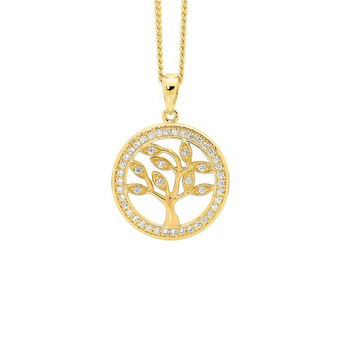 Ellani Sterling Silver Cz Gp 'tree Of Life' Pendant
