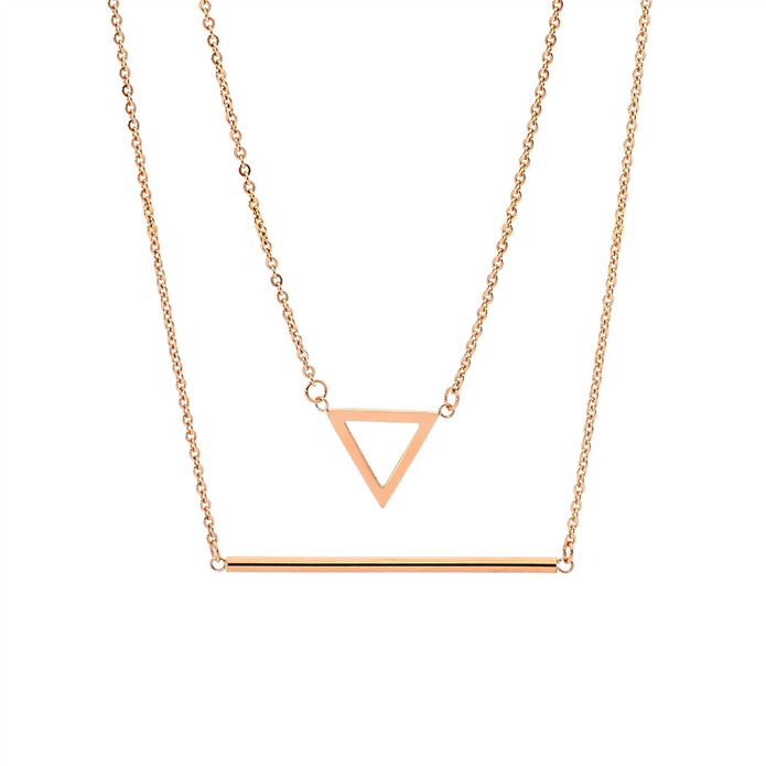 Ellani Stainless Steel Rgp Double Chain Open Triangle And Bar Necklace