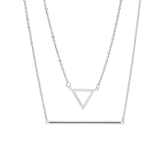 Ellani Stainless Steel Double Chain Open Triangle And Bar Necklace