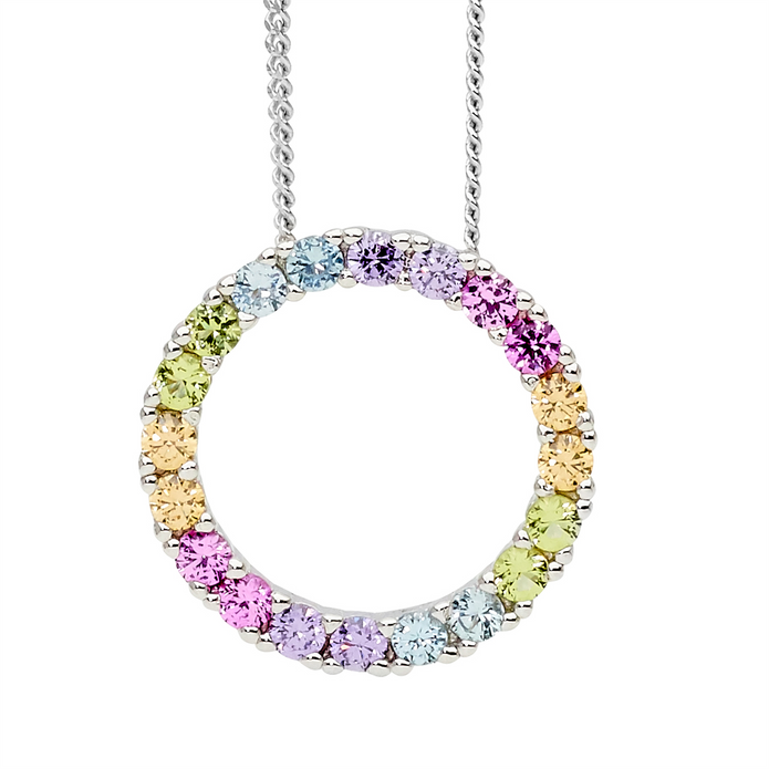 Ellani Sterling Silver 16mm Pastel Cz Circle Pendant