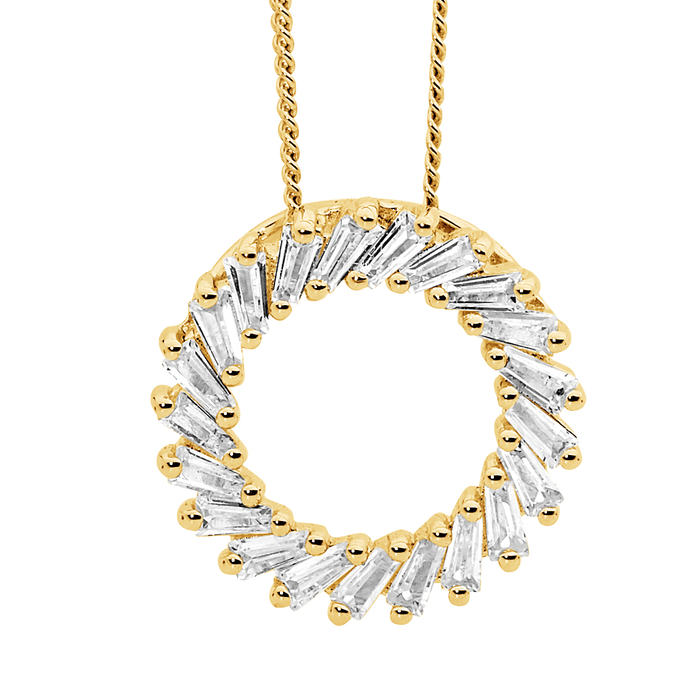 Ellani Sterling Silver Cz Gp 16mm Circle Pendant