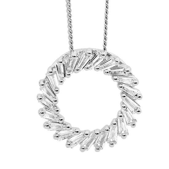 Ellani Sterling Silver Cz 16mm Circle Pendant