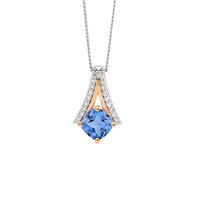Ellani Sterling Silver Cz Rgp V Drop Pendant