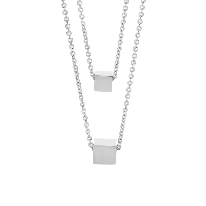 Ellani Stainless Steel Gp Double Cube Necklace 2