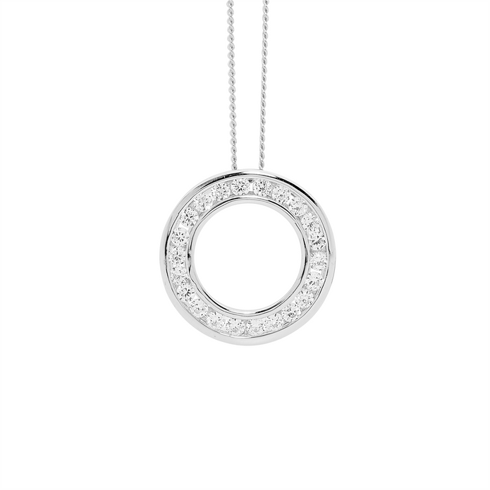 Ellani Sterling Silver Cz Circle Pendant