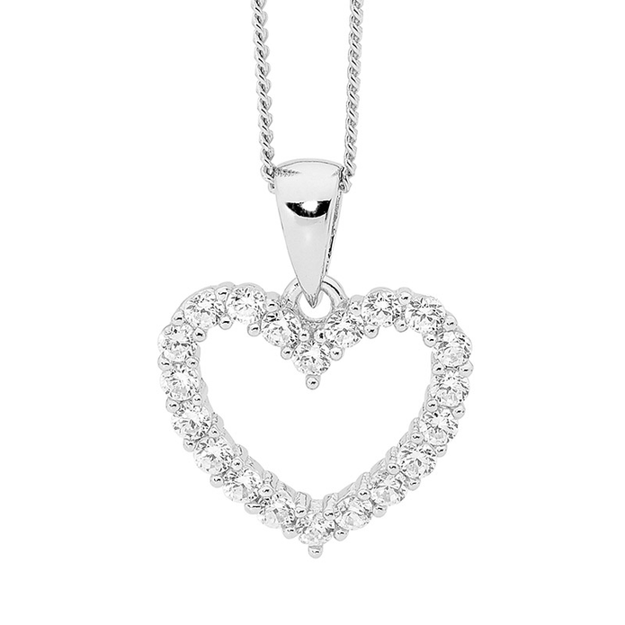 Ellani Sterling Silver Cz Open Heart Pendant
