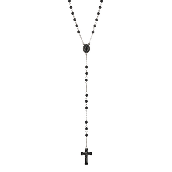 Stainless Steel Rosary Bead Stone+ Cross Neckpiece