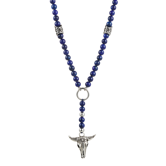 380-66 Cudworth Antique Plated Bull's Head And Solidate Bead Neck Chain 68cm