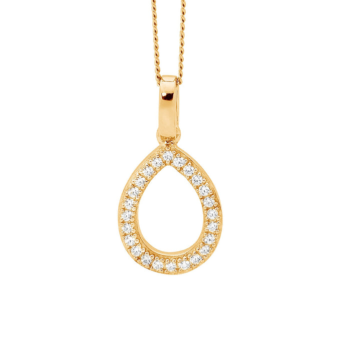 Ellani Sterling Silver Gp Cz Tear Drop Pendant