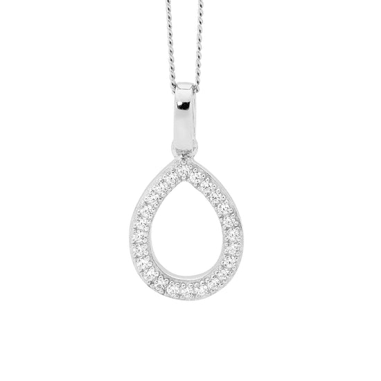Ellani Sterling Silver Cz Tear Drop Pendant