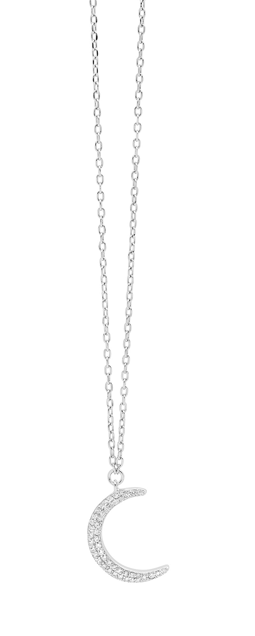 Ellani Sterling Silver Cz Moon Pendant