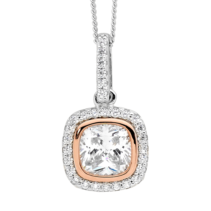 Ellani Sterling Silver Cz Halo Rgp Drop Pendant