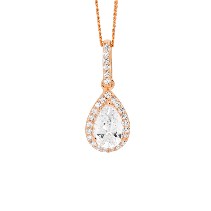 Ellani Sterling Silver Rgp Cz Pear Drop Pendant