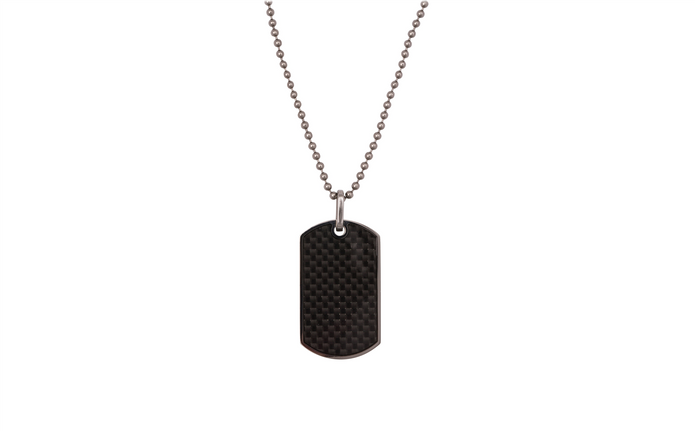 385-57 Cudworth Stainless Steel And Carbon Fibre Inlay Dog Tag On A Ball Chain.