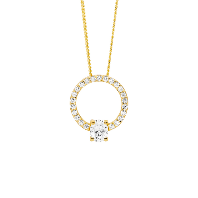 Ellani Sterling Silver 13mm Gp Cz Open Circle Pendant