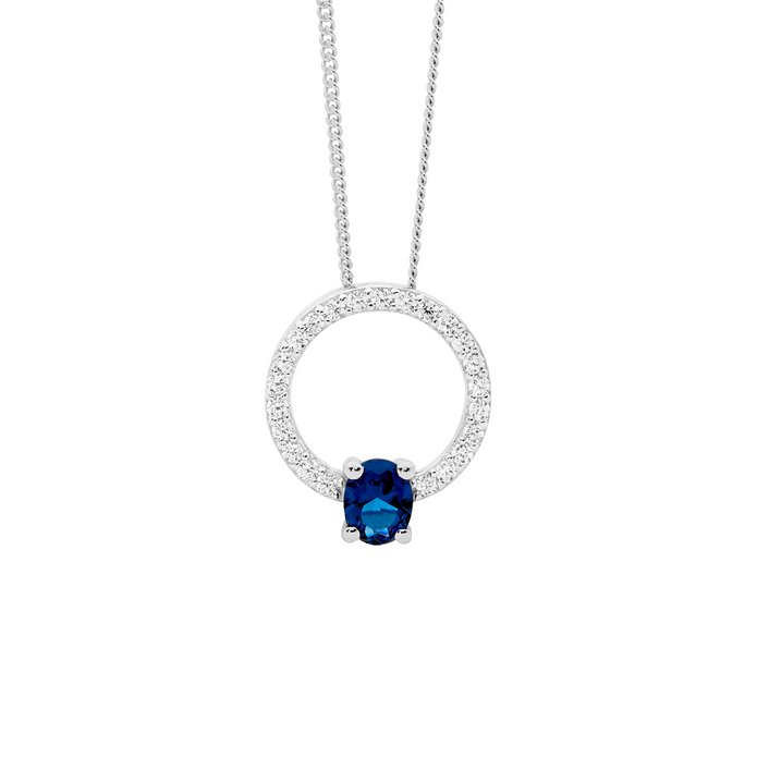 Ellani Sterling Silver Blue Cz 13mm Circle Pendant
