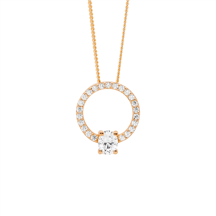 Ellani Sterling Silver 13mm Rgp Cz Open Circle Pendant