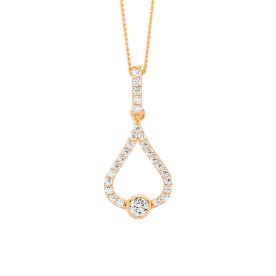 Ellani Sterling Silver Rgp Cz Open Tear Drop Pendant