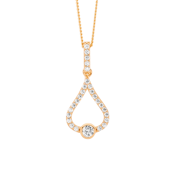 Ellani Sterling Silver Rgp Cz Open Tear Drop Pendant