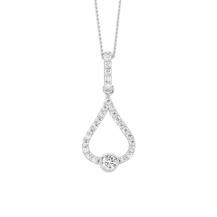 Ellani Sterling Silver Cz Open Tear Drop Pendant