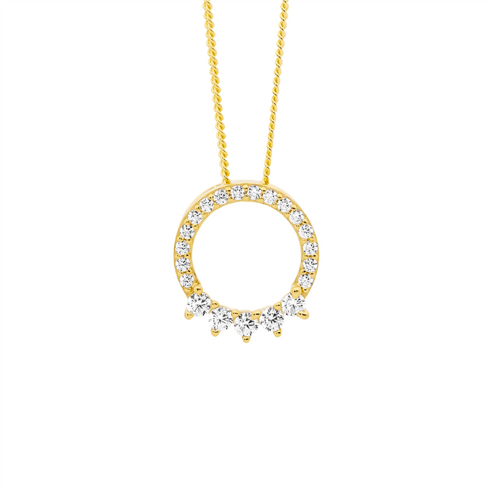 Ellani Sterling Silver 12mm Gp Cz Open Circle Pendant