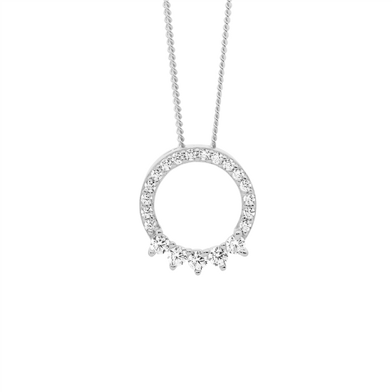 Ellani Sterling Silver 12mm Cz Open Circle Pendant