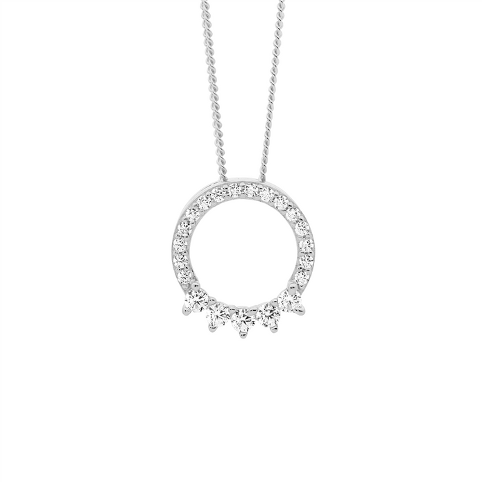 Ellani Sterling Silver 12mm Cz Open Circle Pendant