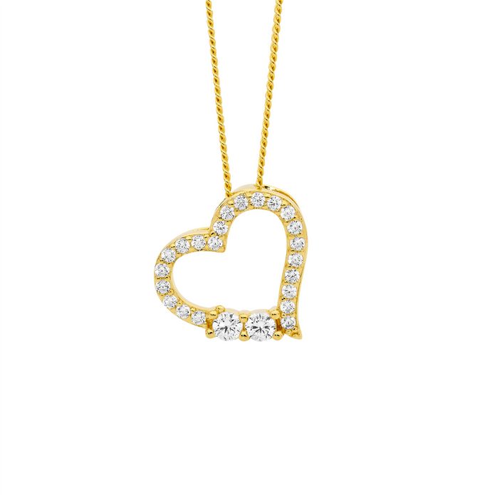 Ellani Sterling Silver Ygp Cz Open Heart Pendant