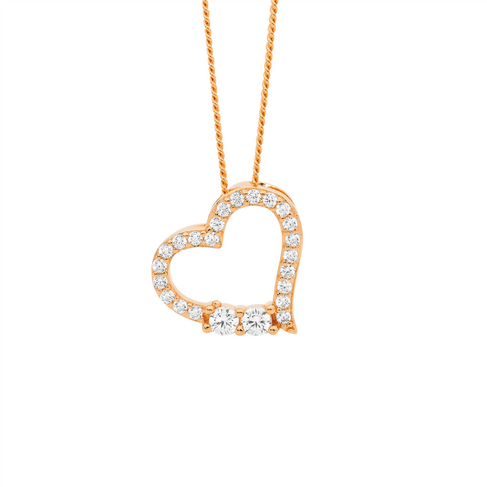 Ellani Sterling Silver Rgp Cz Open Heart Pendant