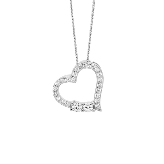 Ellani Sterling Silver Cz Open Heart Pendant 2
