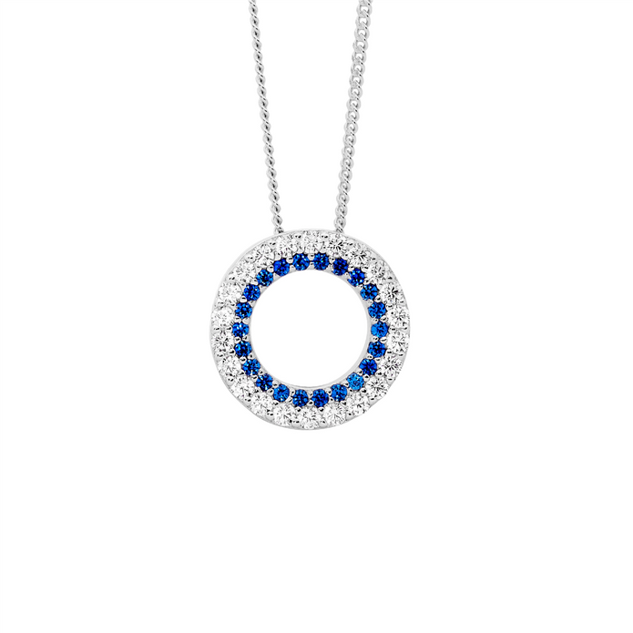 Ellani Sterling Silver 13mm Double Row Cz Circle Pendant