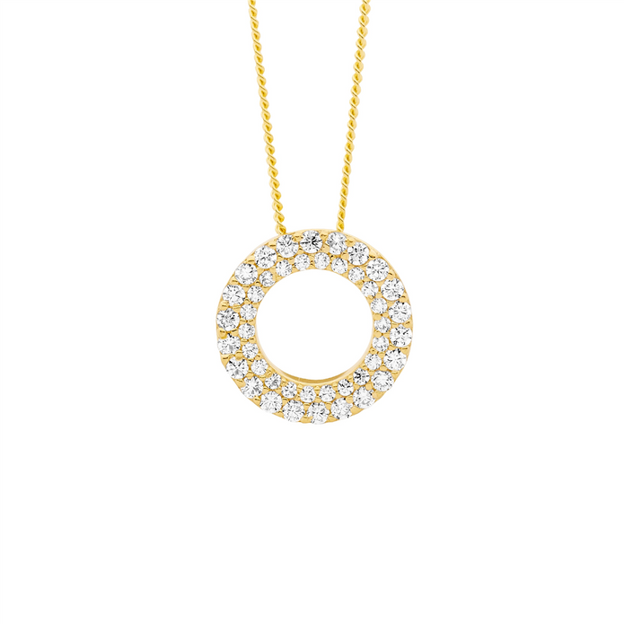 Ellani Sterling Silver Ygp 13mm Double Row Cz Circle Pendant