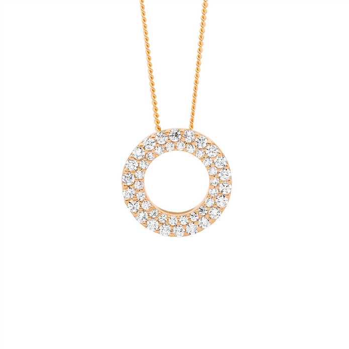 Ellani Sterling Silver Rgp 13mm Double Row Cz Circle Pendant