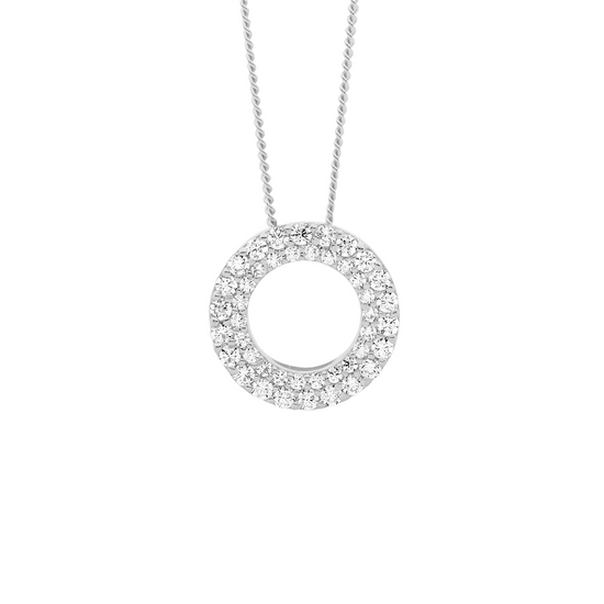 Ellani Sterling Silver 13mm Cz Double Row Open Circle Pendant