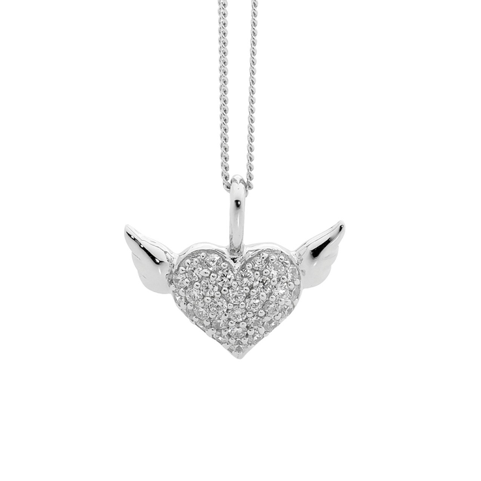 Ellani Sterling Silver Cz Puff Heart And Wings Pendant 2