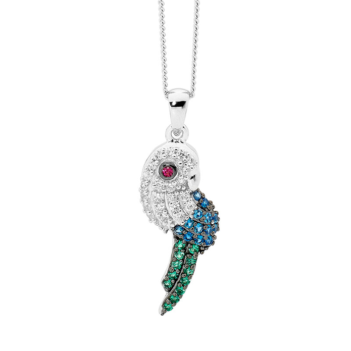 Ellani Sterling Silver Cz Parrot Pendant.